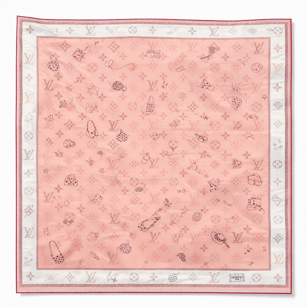 LOUIS VUlTTON luxury vibes pink white monogram silky scarf 35x35‼️LAST ONE LEFT